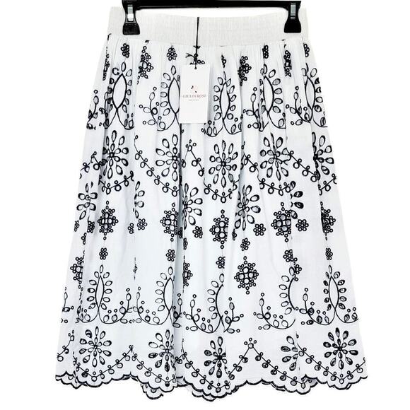 New! GIULIA ROSI Made in Italy Contrast Floral Embroidered Cotton Midi Skirt - Picture 3 of 7